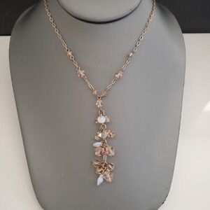 Givenchy Rose Gold Rhinestones & Aurora Borealis Beaded Y-Drop Necklace